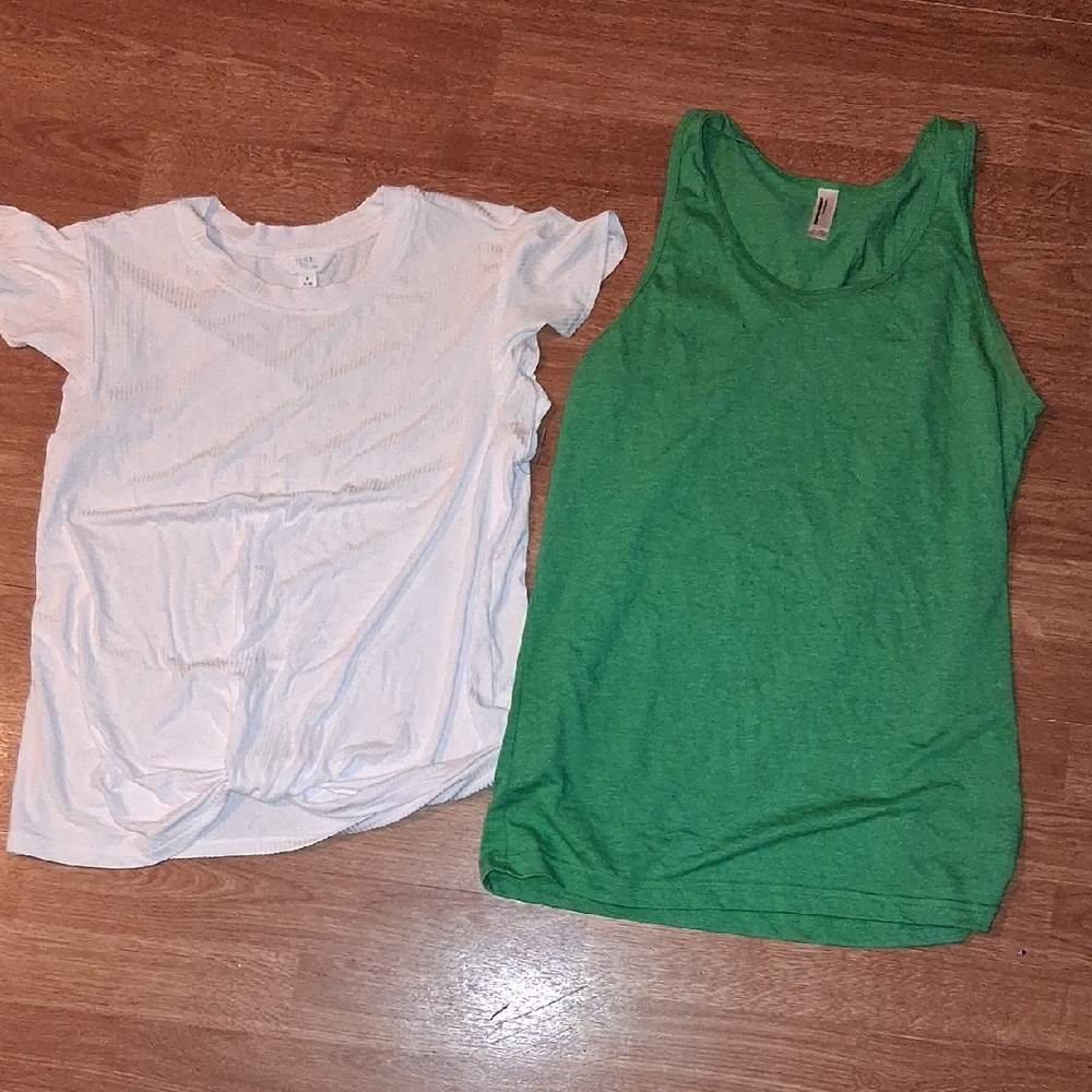 Time and Tru White Tee Ribbed Tee & American Apparel Green Tank Set